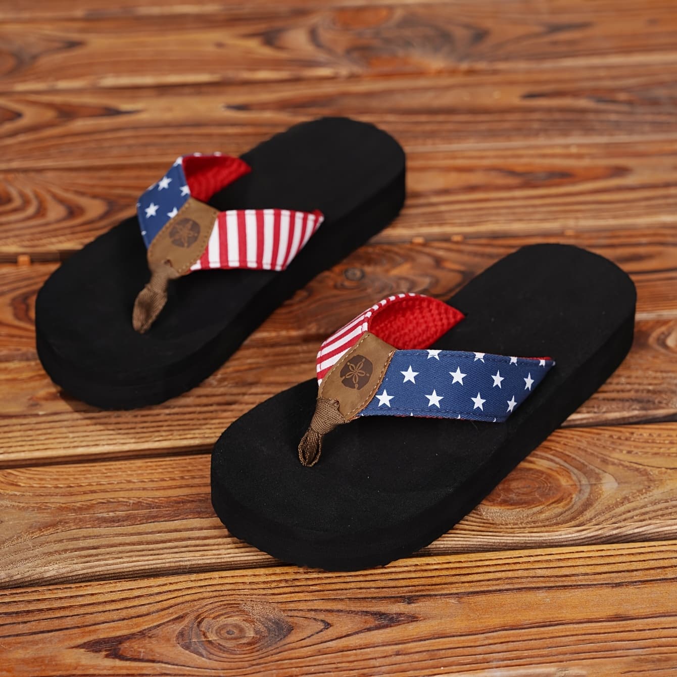 TEMU Fashionable And Lightweight Women's Flip-flops Flat Slippers, Five-pointed Star Striped Versatile Casual Slippers, Suitable For Beach Vacation And Outdoor Slippers, Women Shoes