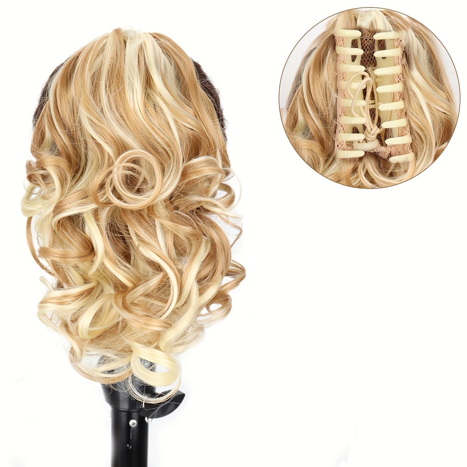 TEMU Chic 8-inch Claw Clip Ponytail Extension - Heat Resistant Synthetic Hair For Women, Perfect For Casual Attire & Halloween