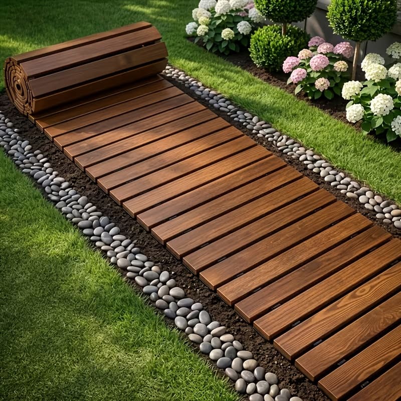 TEMU Roll-up Wooden , Slip-resistant And Weather-resistant Outdoor Path, Suitable For Lawns, , Courtyards, And Flower Bed Edges