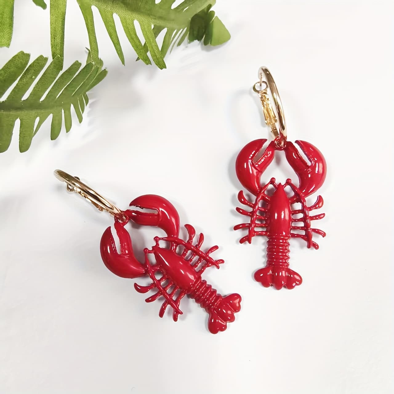 TEMU 1 Pair New Nautical Style Women' Earrings Fashion Bohemian Series Red Enamel Lobster Hoop Daily Beach Party Holiday Gift Versatile Ear Jewelry