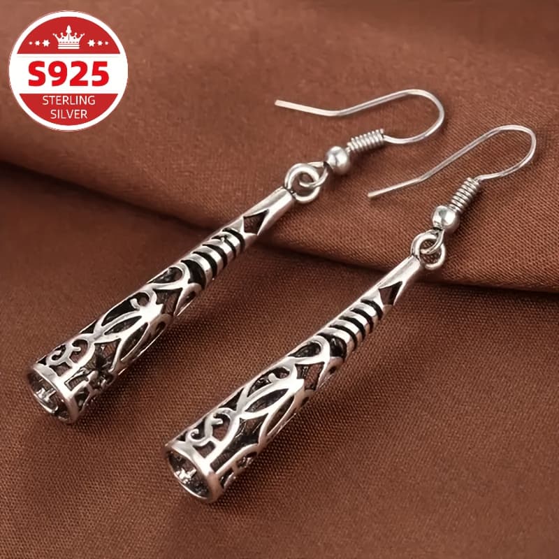 TEMU S925 Pure Silvery Hollowed Out Ethnic Style Carved Earrings Popular Bohemian Fashion Retro Hollowed Out Earrings Women's Jewelry, Essential For, Perfect Gift For Valentine's Day, , Carnival