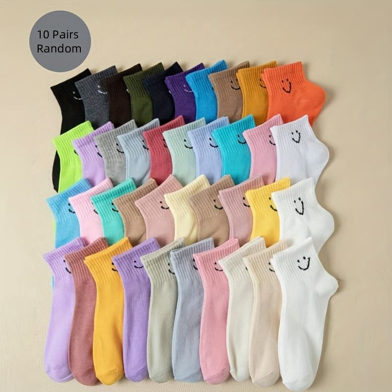 TEMU 10/20 Pairs Random Cute Smiling Print Ladies Short Socks Soft Breathable All-match