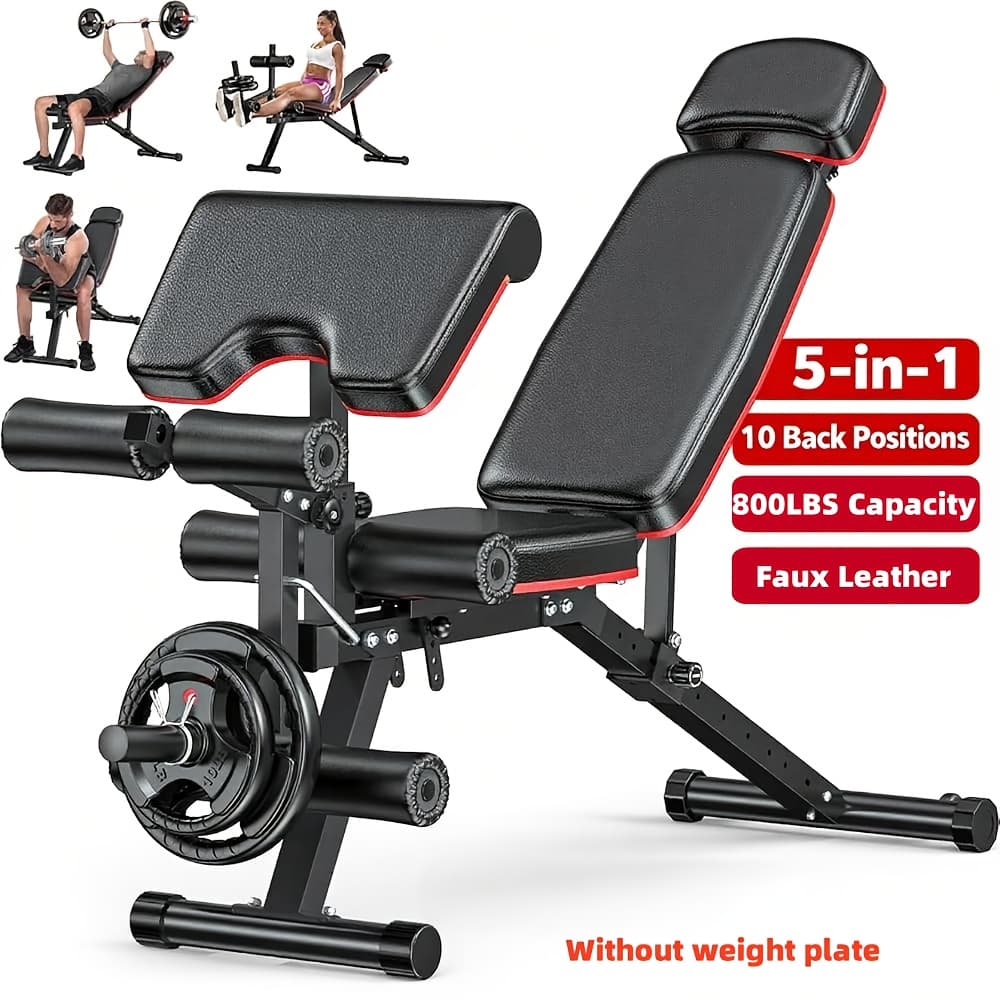 TEMU Adjustable & Multifunctional Workout Bench, 800lbs Weight Capacity, Heavy Duty Weight Bench For Home Gym With Cushion Headrest, Leg Developer, Pad, Foldable Design Strength Training Bench