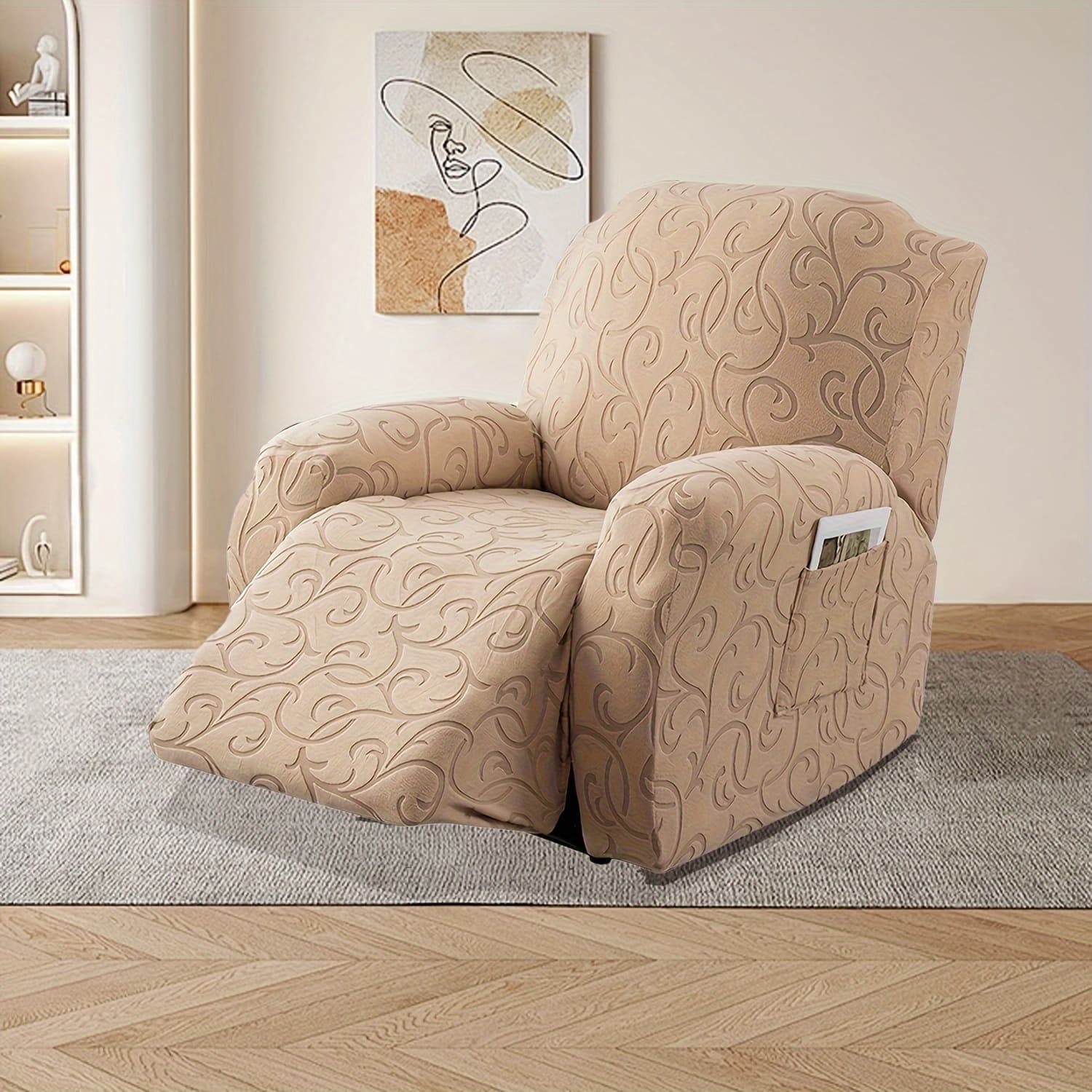 TEMU Set Of 4 Stretch Sofa Slipcovers For Recliners, Washable Couch Protector For Single Reclining Sofa With Elastic Base