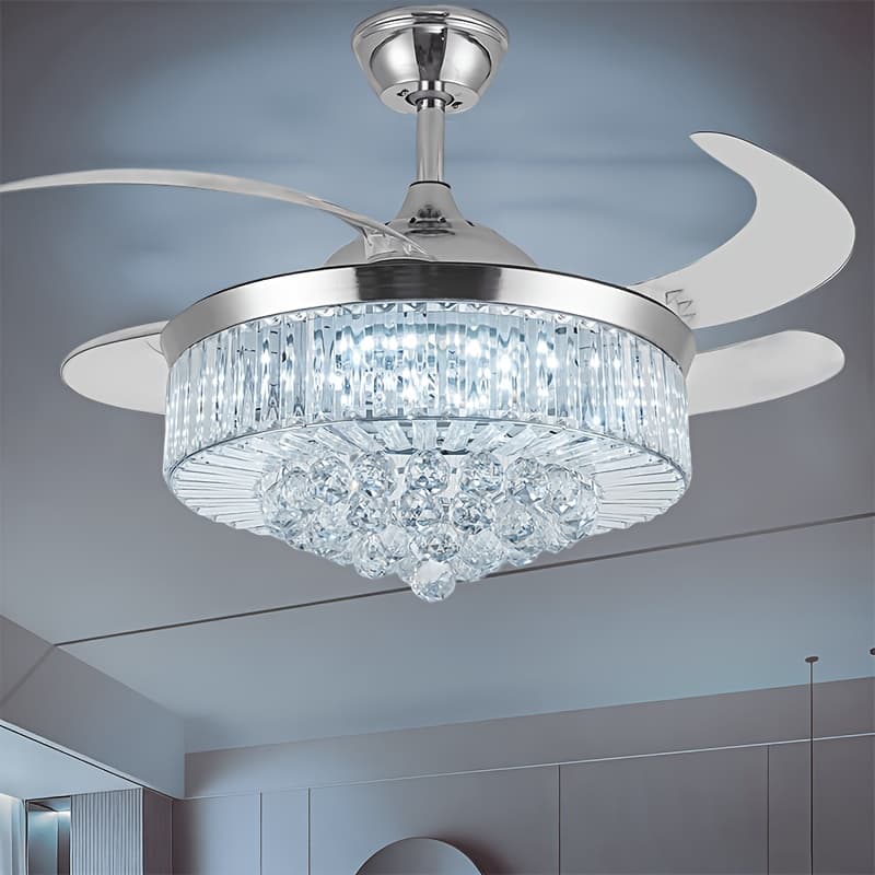 TEMU 42" Invisible Ceiling Fan Chandelier Light, Modern Crystal Ceiling Fan Light 4 Retractable Abs