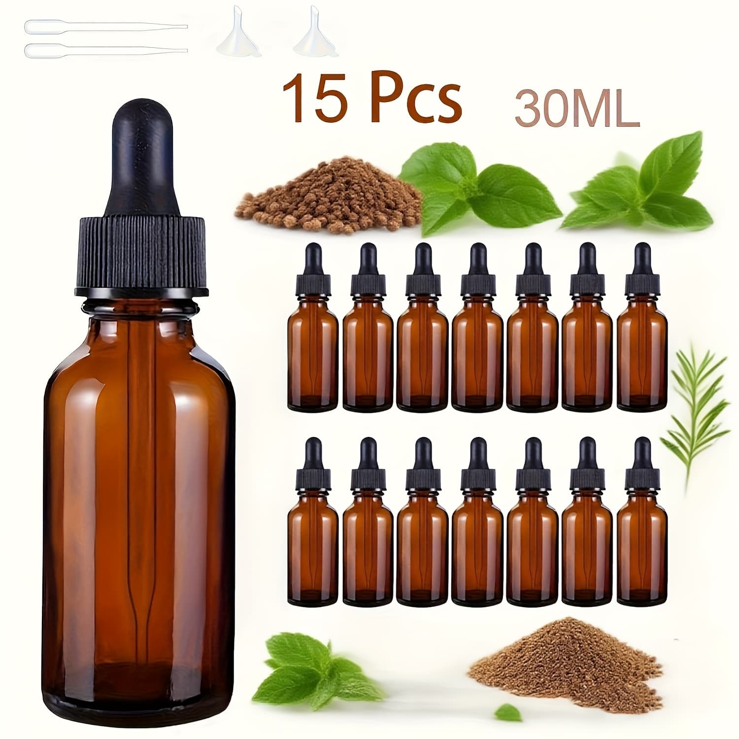 TEMU (pack Of 15), 1 Ounce Eye Dropper Bottle 30ml Amber Glass Bottle With Glass Eye Dropper For Essential Oils, Chemical Lab Chemicals, Colognes And Perfumes.