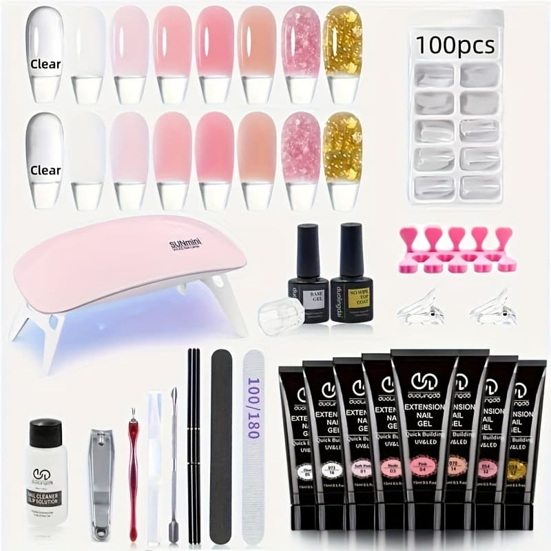 TEMU Poly Gel Nail Kit Starter: Poly Nail Gel With U V Lamp Slip Solution Quick Dry Nails Durable Salon Home Use