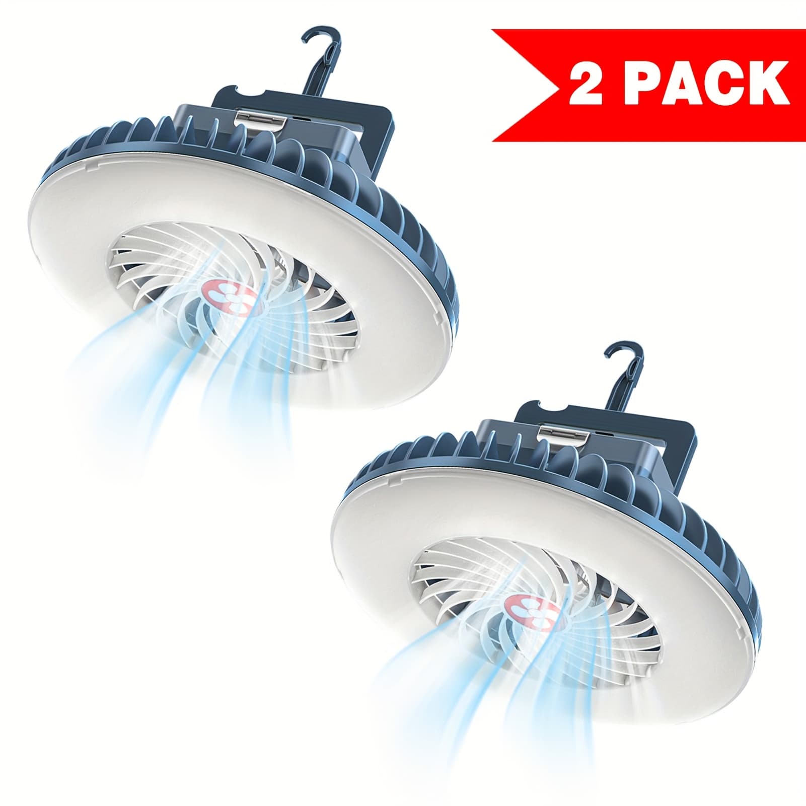 TEMU 2 Portable Camping Fans With Led Lights, Usb Rechargeable Tent Fan (with Hook And Magnet), Suitable For Indoor And Outdoor Hiking, Cars, Offices, Desks, And As Tool Kit For Outdoor Emergencies.