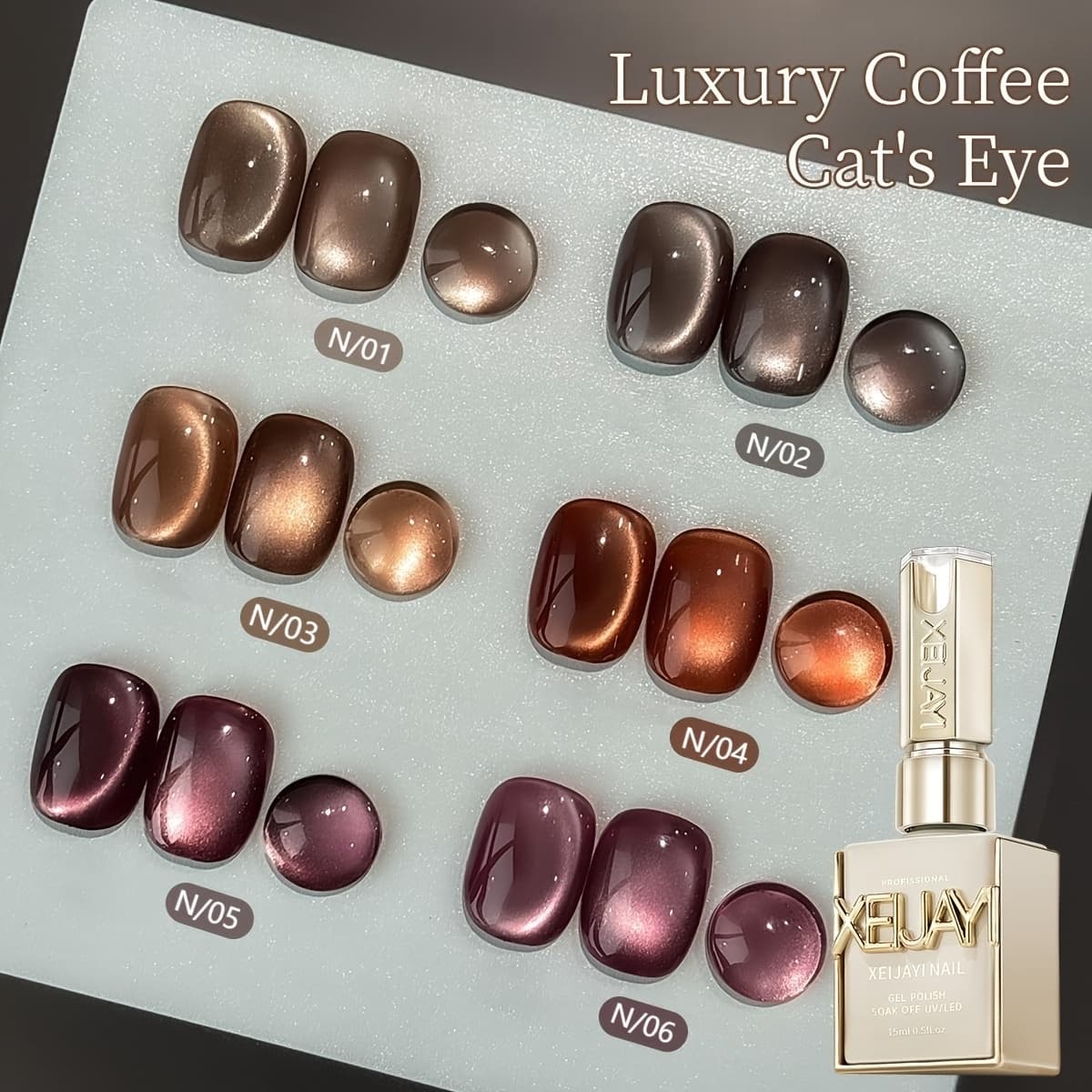 TEMU Xeijayi Luxury 's Eye Nail Art Set - 6 , Alcohol-free & Unscented, High Density Magnetic Shimmer, Long-lasting & Nail-friendly, Ideal For Salon, Diy & Christmas Gifts