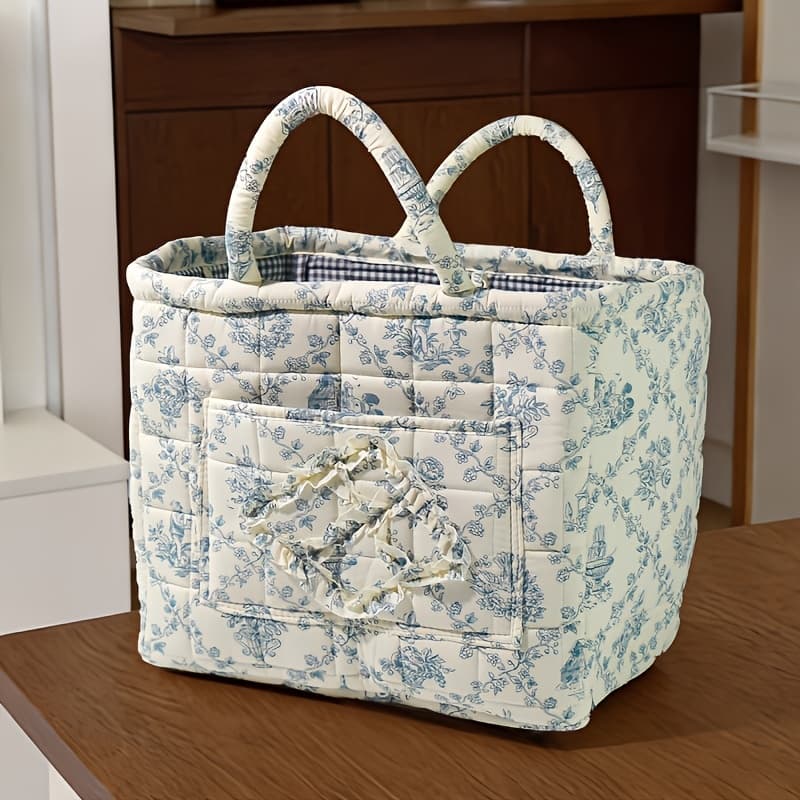 TEMU Large Size Rattan Storage Basket Fabric Quilted Large Capacity Random Print Thickened Home Portable Dirty Laundry Basket, Laundry Baskets