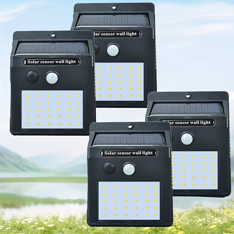 TEMU Solar Outdoor Light -4pcs Set With Motion Sensor Safety Light Wireless Solar Powered Ip65 Outdoor Wall Light Suitable For Garden Fence, Courtyard Deck, Garage
