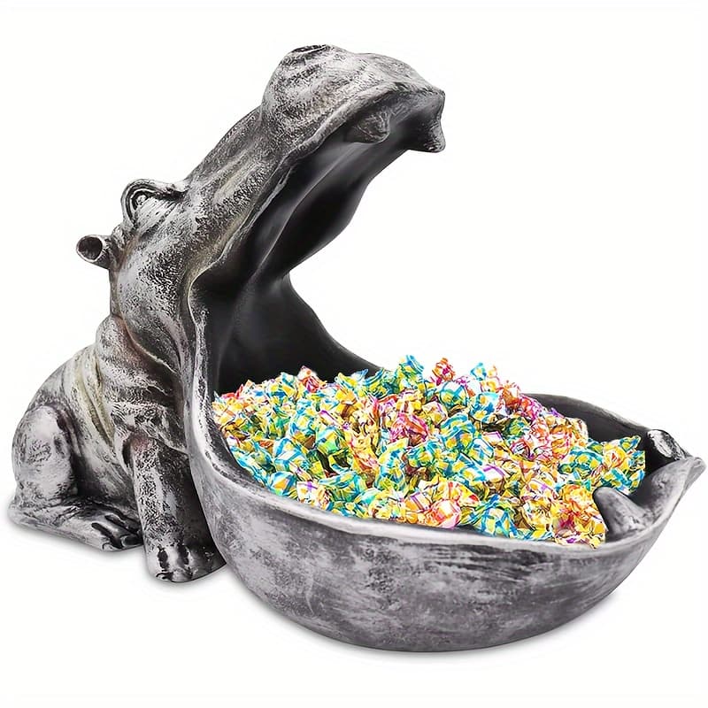 TEMU Hippo Statue Home Resin Figurine Fun Candy Dish, Key Bowl, Decoration Container Storage Boxes, Halloween And Christmas Decorations
