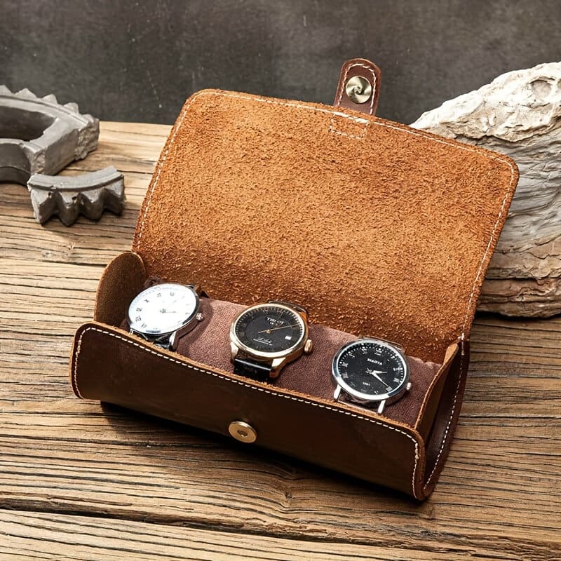 TEMU 2/3 Slot Genuine Leather Watch Roll Display Box Travel Case Wrist Watches Storage Pouch