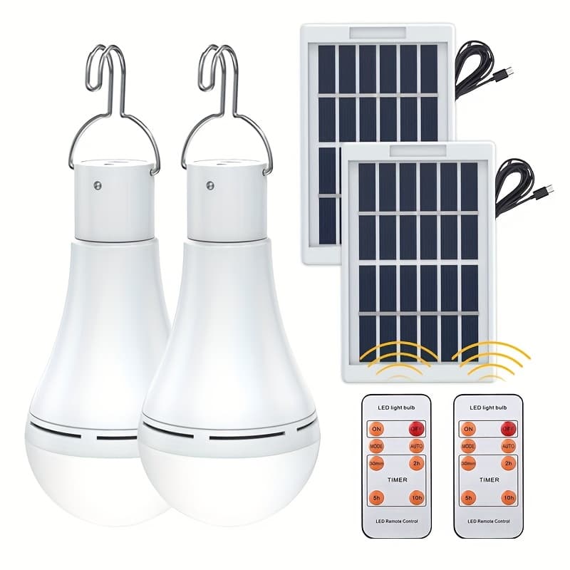 TEMU Solar Light Bulbs Rechargeable With Remote Timer, 4 Solar Powered Lantern For Chicken Coop Hurricane Emergency Lighting (white, 300lm-2pack)