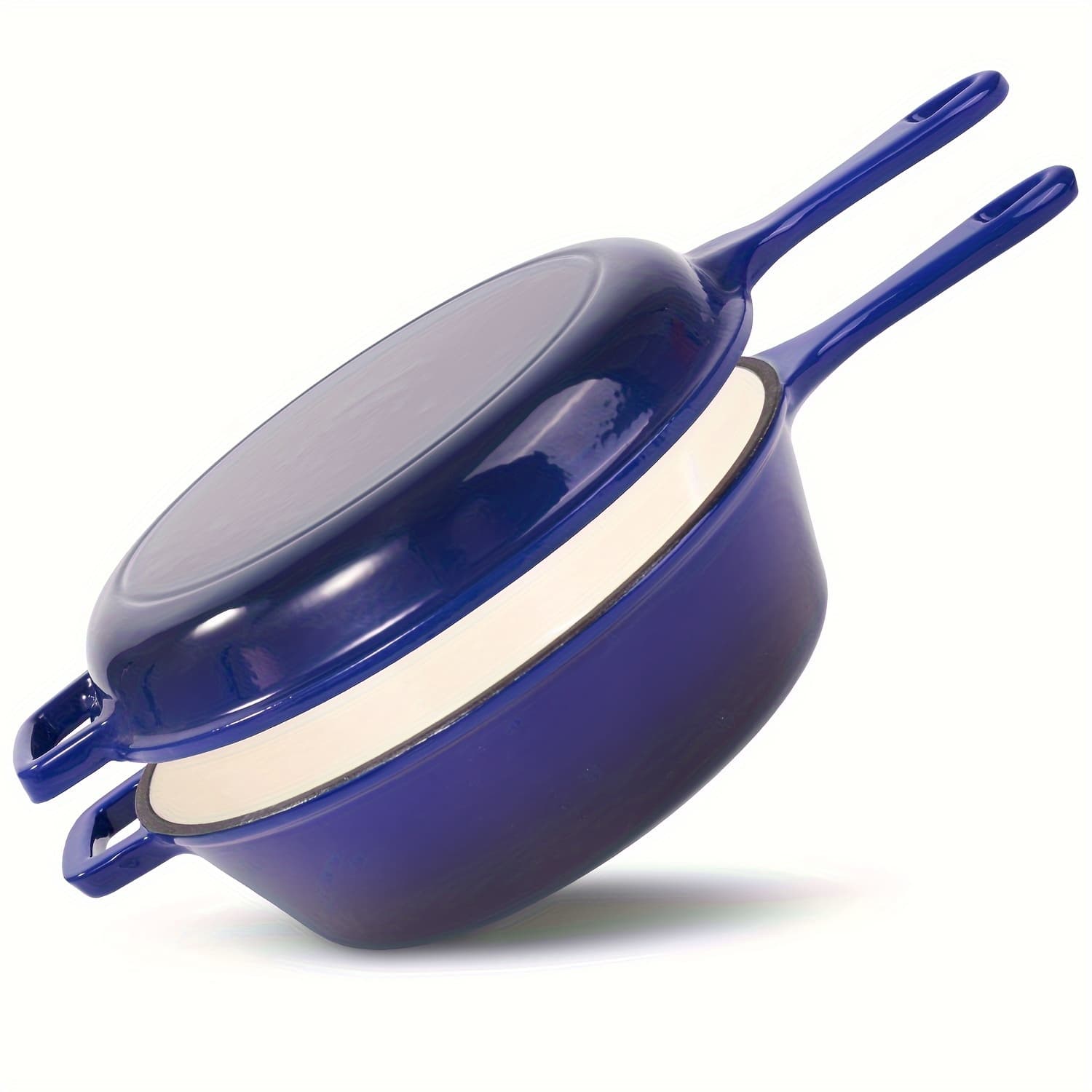 TEMU Enameled Cast Iron Skillets, 2-in- Iron Dutch Oven Pot With Lid Set, 3qt Dutch Oven + 1.5qt For Frying, Baking, , Grilling, Indoor And Outdoor