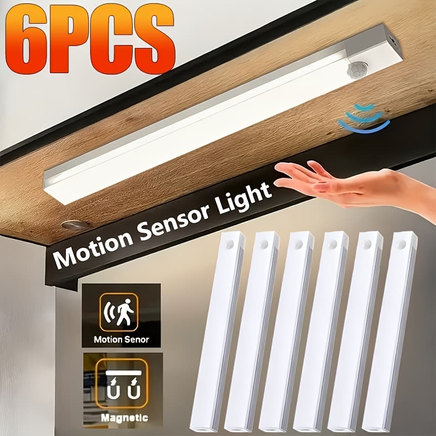 TEMU Office Products 3/6pcs Led Motion Sensor Lights, 10 Led Closet Battery Operated Lights, Stick-on Anywhere Magnetic Night Light Bar, Indoor For Closet Stair, Wardrobe, Bedroom, Christmas Day Gift