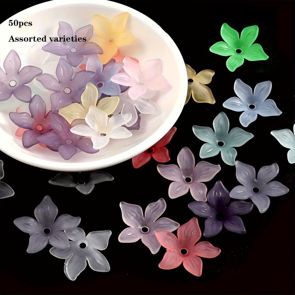 TEMU 50pcs/bag Mixed Color Acrylic Frosted 5 Petal Flower Jewelry Additions Jewelry Additions And Jewelry Manufacturing Supplies