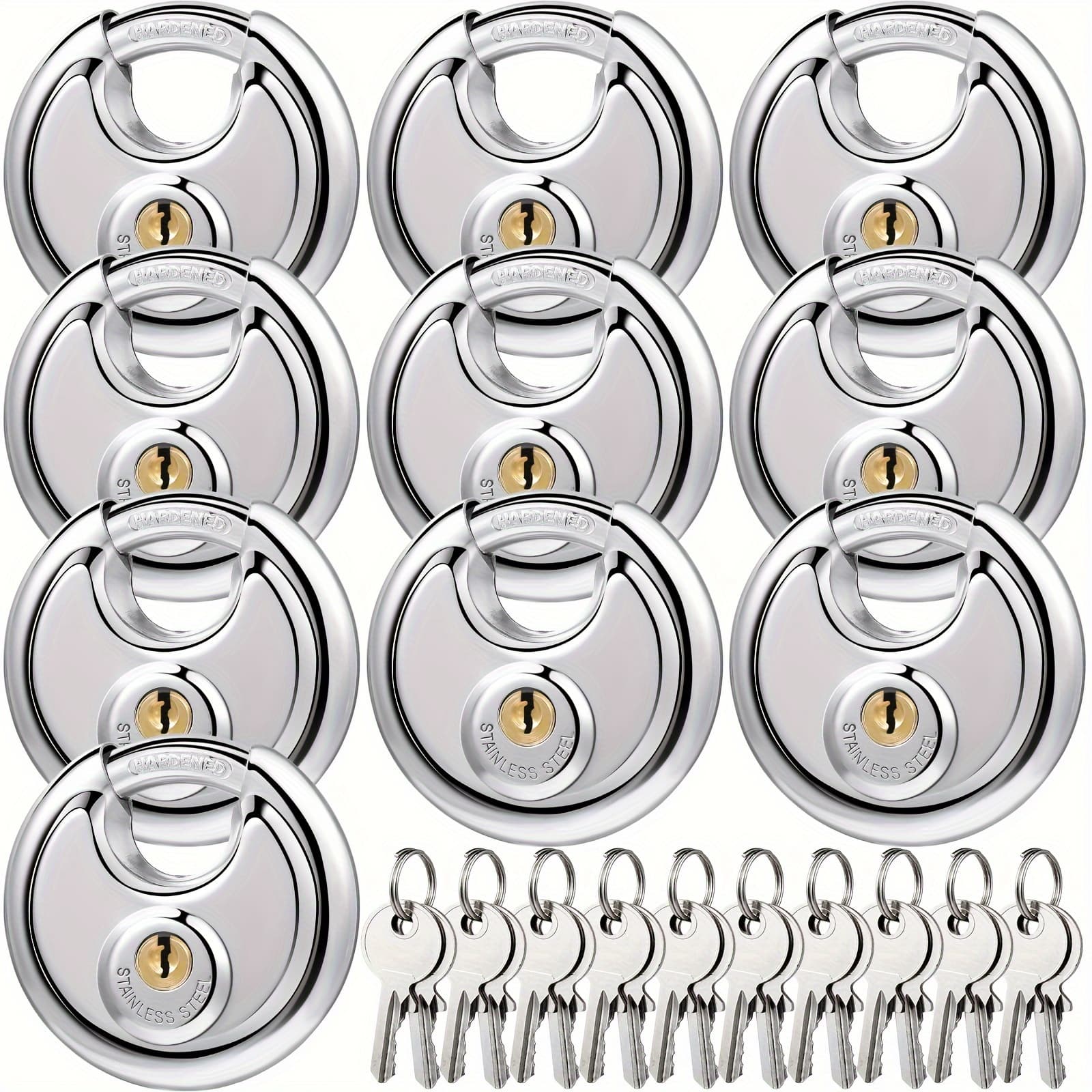 TEMU 10pcs Padlocks , Stainless Steel Pad Locks With Same Key Lock 2-3/4 Inch Wide 3/8 Inch Diameter Shackle, For Outdoor Use, Storage Unit, Sheds, Garages And Fence