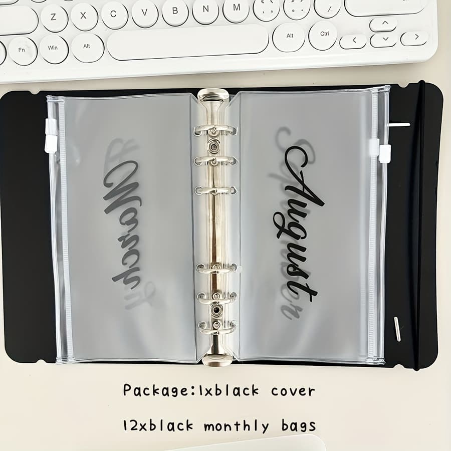 TEMU A6 Loose Leaf Monthly Zipper Budget Envelope Binder Ticket Receipt Storage Bag Gift Set 1 Cover + 12 Monthly Bags
