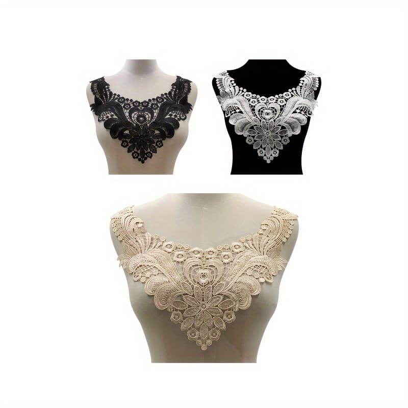 TEMU Embroidered Lace Fake Collars, Floral Hollow-out Chest Flower Collars, Solid Color Clothing Accessories, Black & White