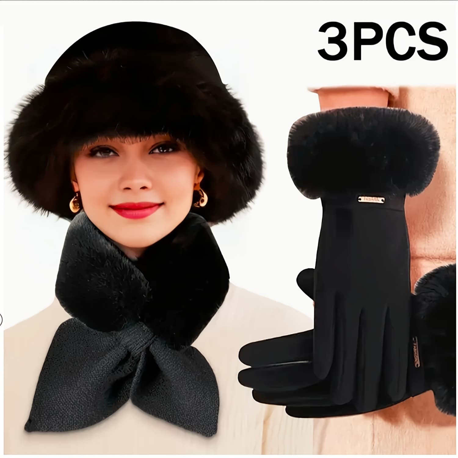 TEMU 3pcs Soft Winter Warm Set, Warm Comfortable Furry Hat, Gloves Scarf Hat Set, Windproof Thick, Suitable For Outdoor Activities, Perfect For Christmas, Autumn And Winter Birthday Gifts