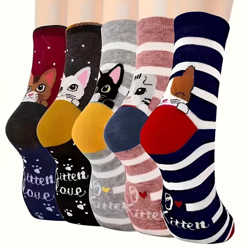 TEMU 5 Pairs Of Cute Cozy Winter Socks For Women, Fun, Soft, Warm And For Daily Wear, Or Gift Socks