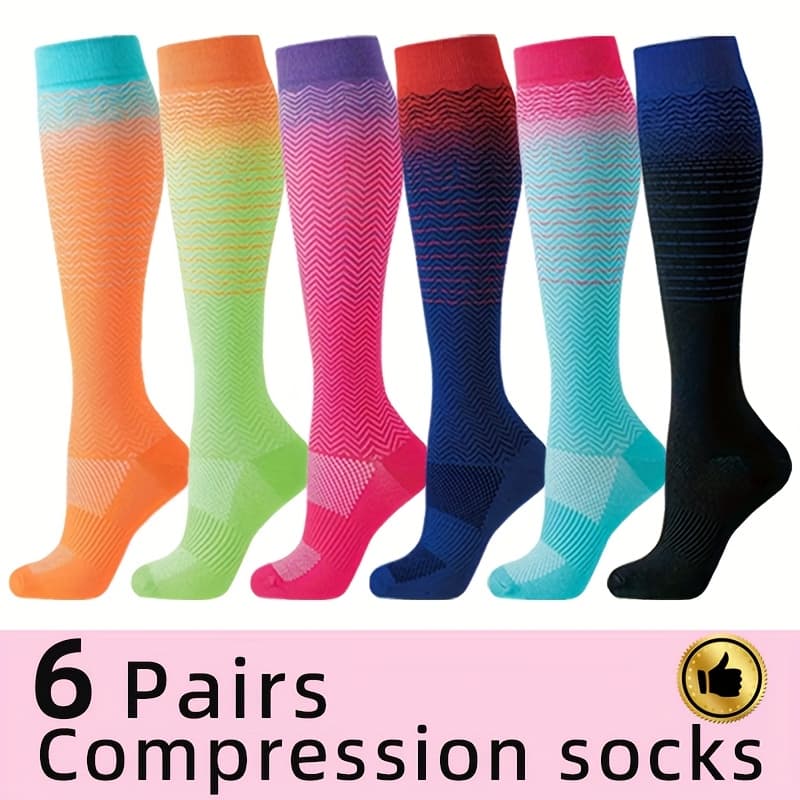 TEMU 6-pack Graduated Compression Socks Wide Calf Socks For Men And Women Suitable For Pregnancy, Media, Nurses, Running, Travel Calf Support Socks
