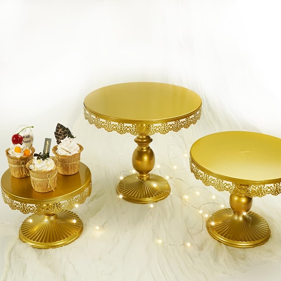 TEMU 3pcs Of Diameter 8in, 10in, 12in Stands Set With Lace Trim For Dessert Table, Wedding, Party, Birthday, Baby Shower, Decorations