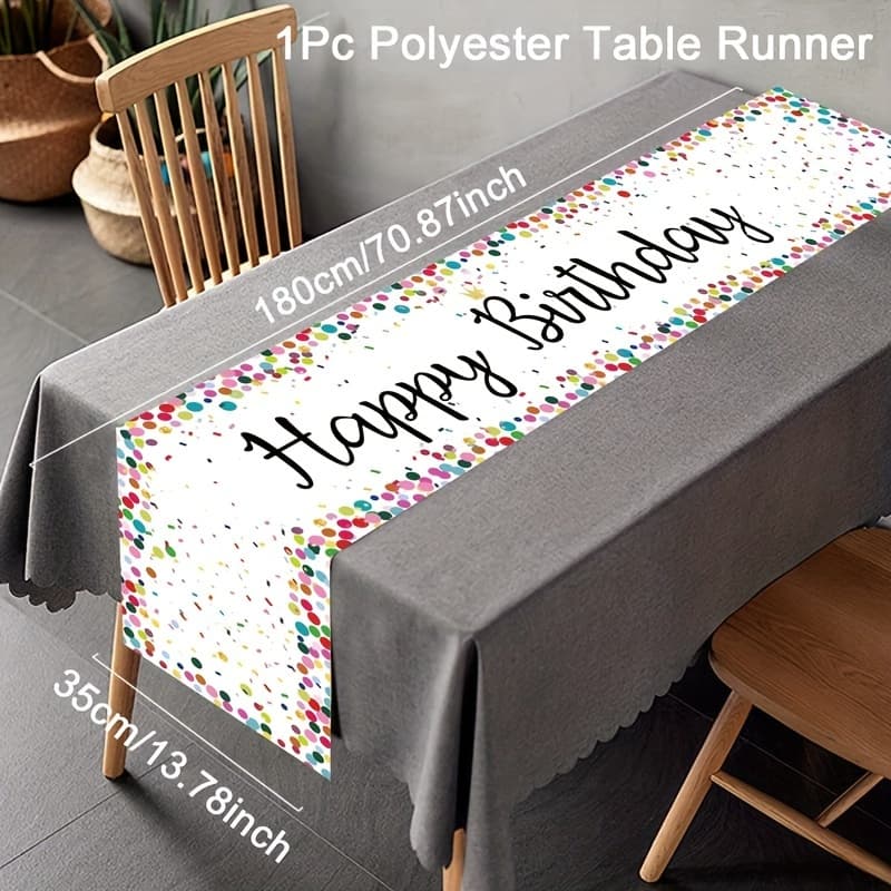 TEMU 1pc, Black And White Polka Dot Polyester Table Runner For Happy Birthday Table Flag, Suitable For Birthday Party Decoration, Home Dining Room Table Cover, Adult Birthday Supplies Table Runner.