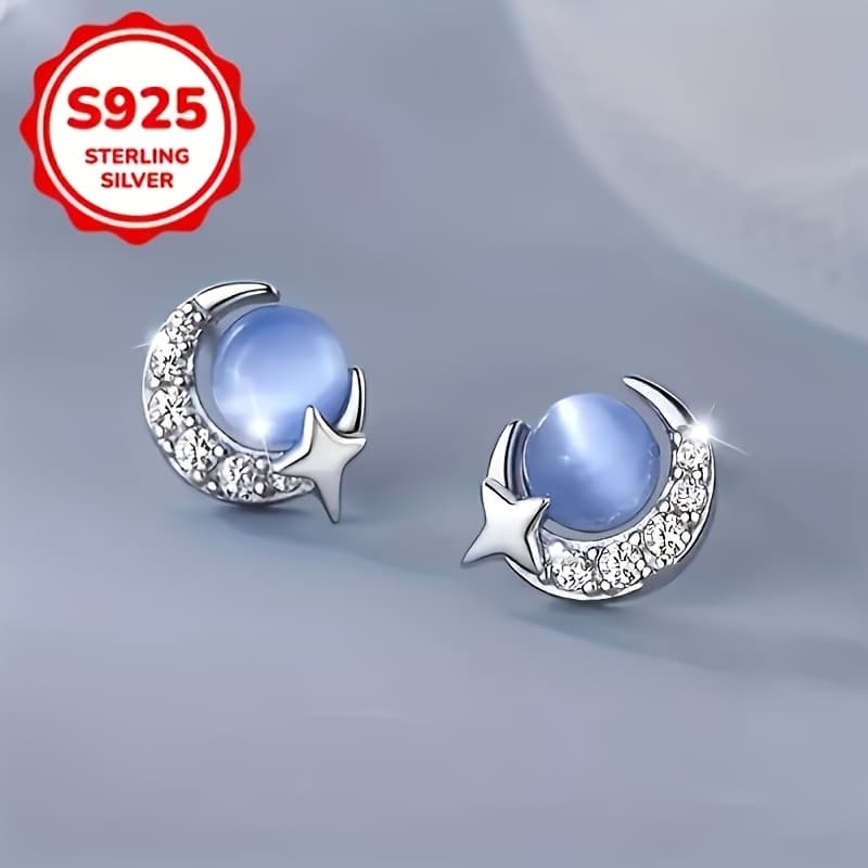 TEMU Set Of S925 Featuring Adorable Moon And Star Studs, Stylish And , Hypoallergenic, And Festive Occasions, Ideal Christmas Present, Versatile Accessory For All