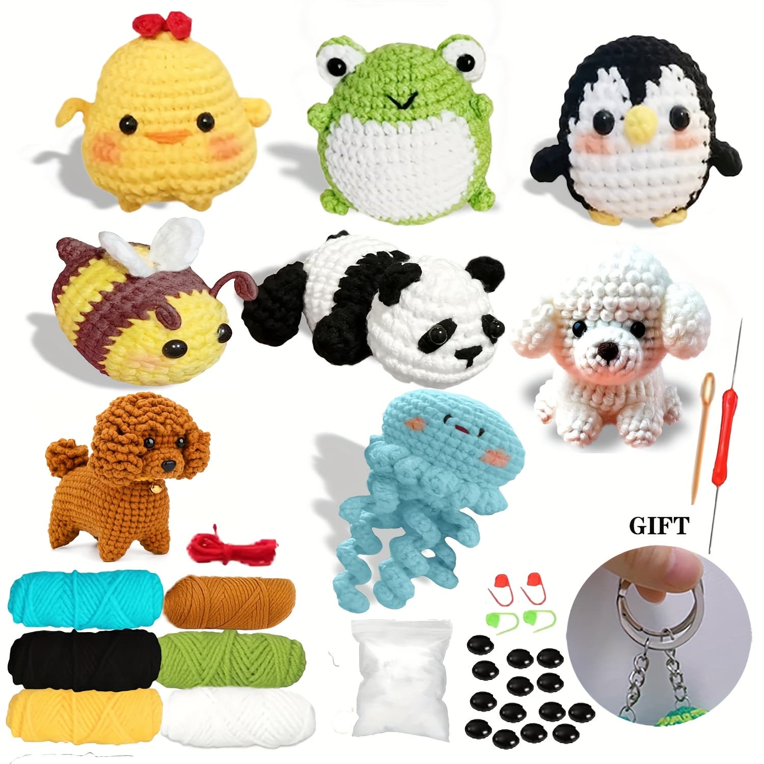 TEMU 8pcs Crochet Kit For Beginners, Crochet Animal Kit, Crochet Starter Kit With Crochet Hooks, Yarn, Instructions Video, Crochet Set For Beginners thumbnail 2