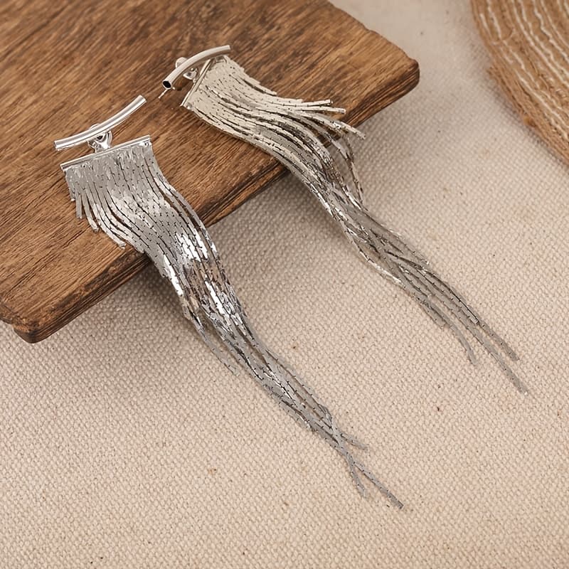 TEMU Sexy Exaggerated Atmosphere Irregular Long Tassel Earrings Small Design Women's Wedding Banquet Holiday Gift