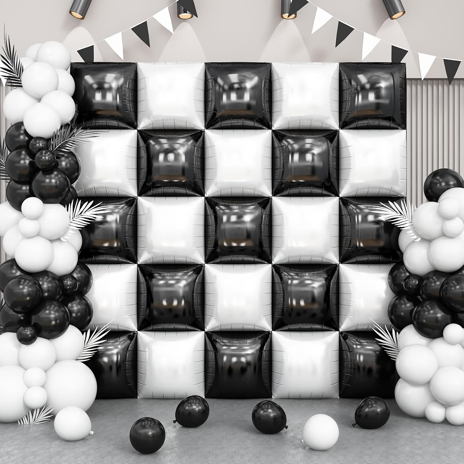 TEMU Black And White Checkered Balloons, 25 Double-sided Two-color Checkered Balloon Background, Suitable For Graduation Decoration Photo Backdrop, Racing Party, Birthday, Anniversary Decoration