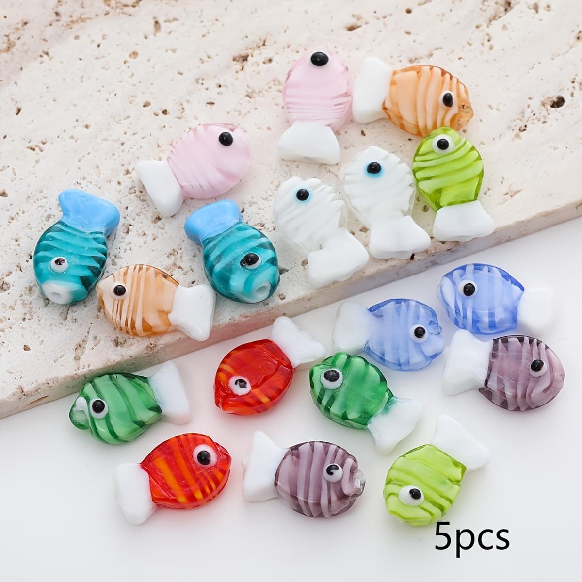 TEMU 5pcs Lampwork Glass Small Fish Decorative Beads, Glass Straight Hole Beads, Mobile Phone Chain, Hair Additions, Hair Rope, Jewelry Additions, Handmade Jewelry Additions, Handicrafts