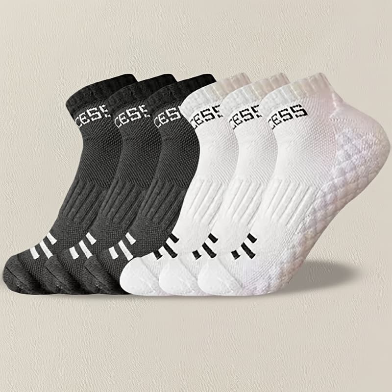 TEMU 6 Pairs Ncdate Unisex Breathable No-show Socks - Soft Polyester Blend With Anti-slip Grip, Moisture-wicking, Black & White For Outdoor & Daily Wear - Perfect Gift For , Stylish Sock Design, ,