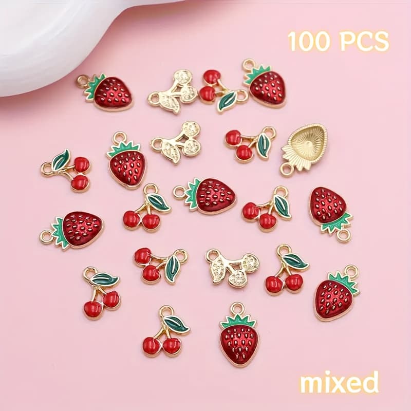 TEMU 100pcs And Strawberry Charms For Making - Alloy Pendants For Necklaces, Bracelets, Earrings, Keychains, Handmade, Accessories