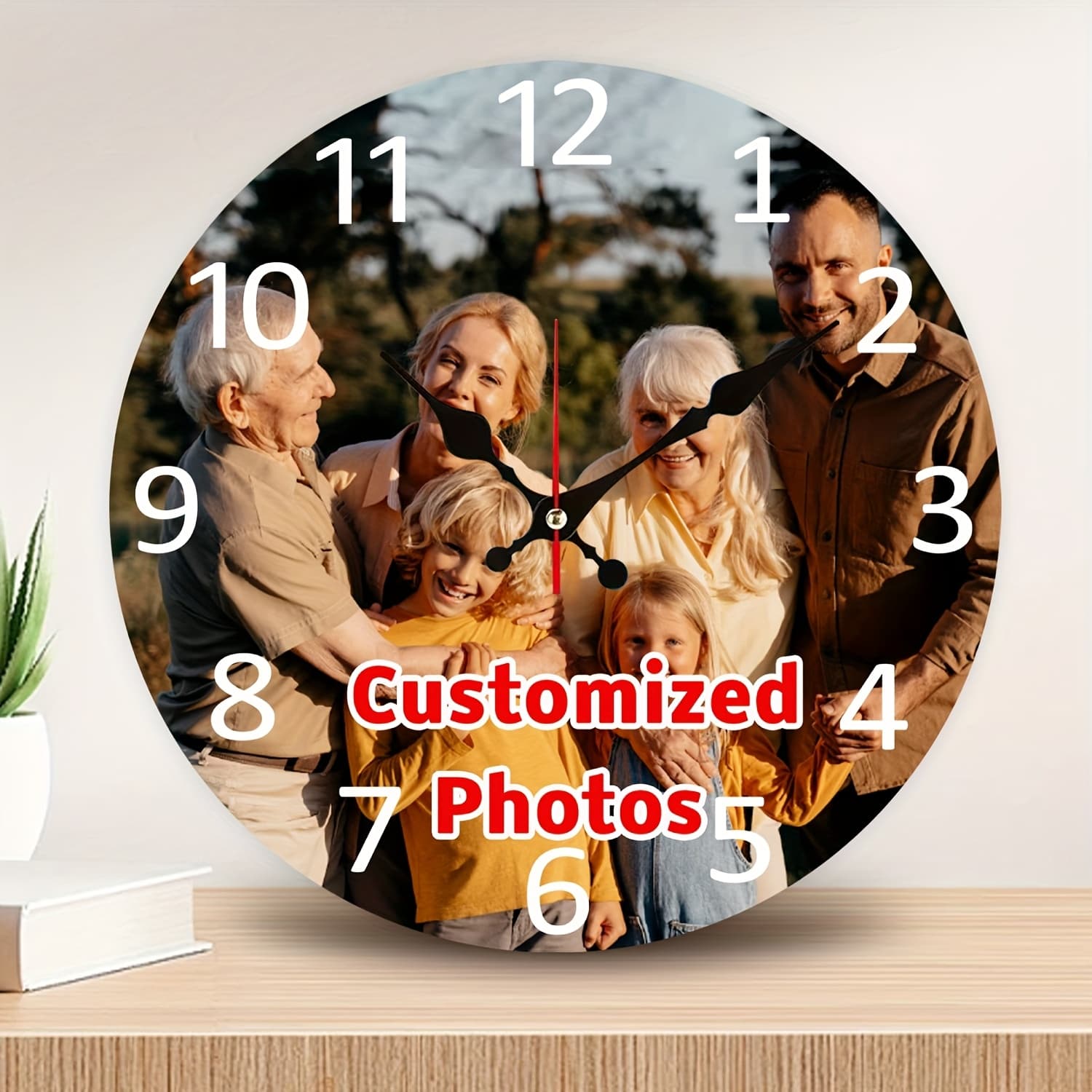 TEMU Customizable Round Wall Clock With A Grid For Personalization, Perfect For Family, , And . Measures 25*25cm, Ideal For Couples. A Silent Clock That Enhances Room Decor, Great For Gifts