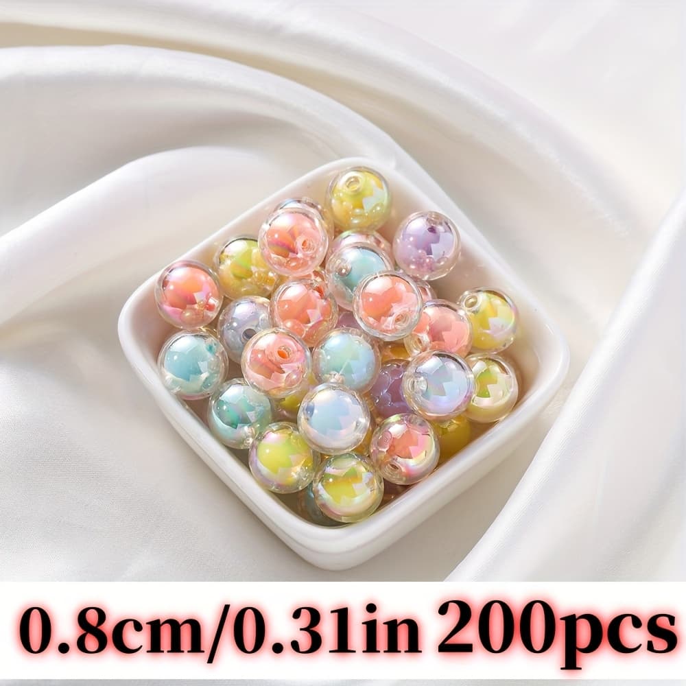 TEMU 200pcs 8mm Mixed Color, In, Jelly Round Beads, Acrylic Beads, Beads. Loose Beads Diy In Hand Material, Decoration Beads (ab Color, Frosted, Transparent)
