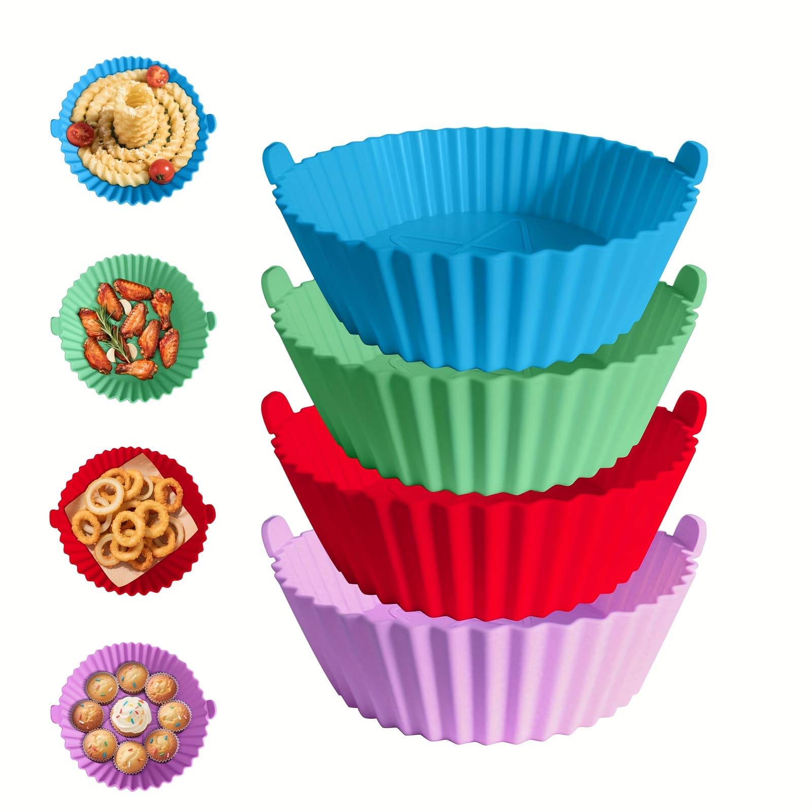 TEMU Set Of 4 Silicone Liners For Air Fryers, Silicone Pot For Air Frying - , Can To 446°f, Safe For Oven And Microwave Use, Fits Most Air Fryers - Essential Kitchen Tools