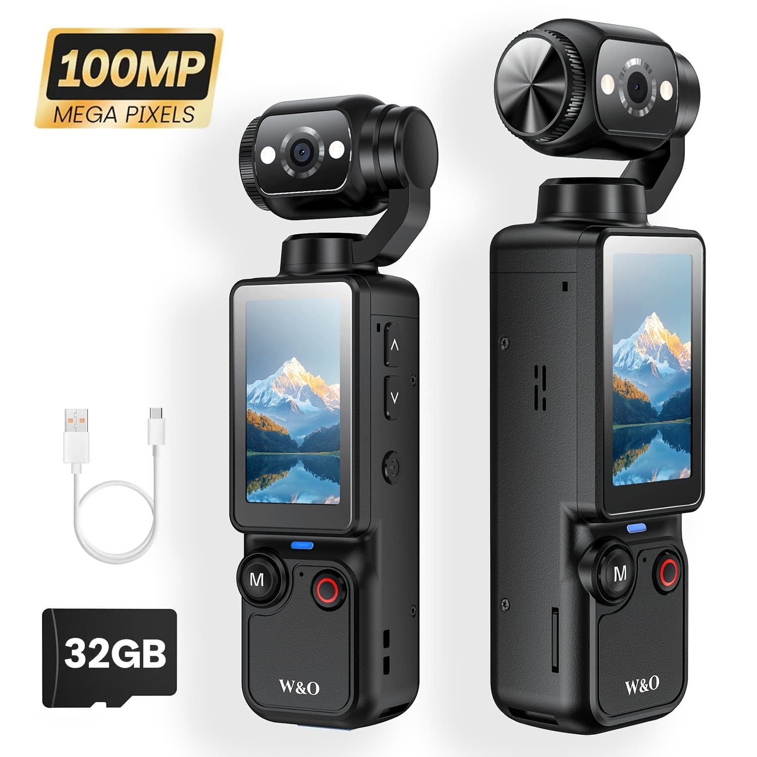 TEMU W&o 4k Hd Video Recording Pocket Camera - Portable, Rechargeable, Camera, 4k Handheld Pocket Outdoors Sports Camera Gimbal | 4k Handheld | 180° , 2000mah Battery, Usb-c Charging, 32g Memory Card