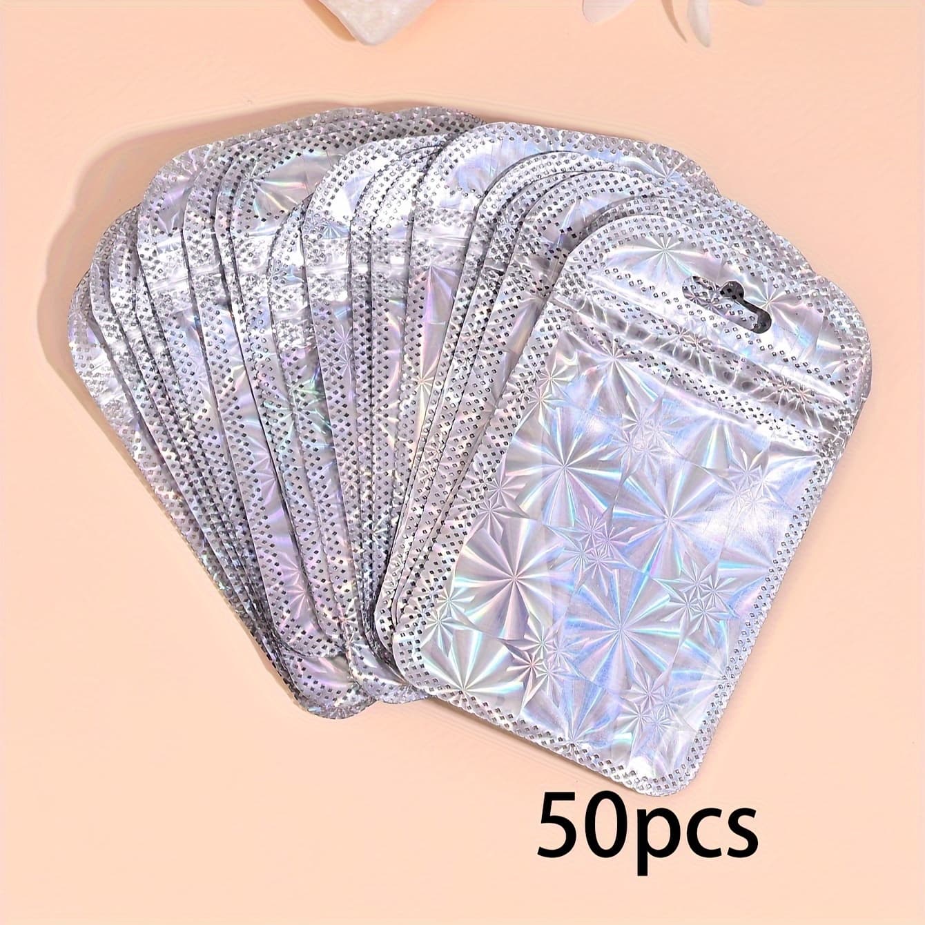 TEMU 50pcs Stylish Fireworks Laser Holographic Self-sealing Pe Bags For Jewelry, Shoes & Watches - Reusable Dustproof Storage Pouches 6.9x11cm