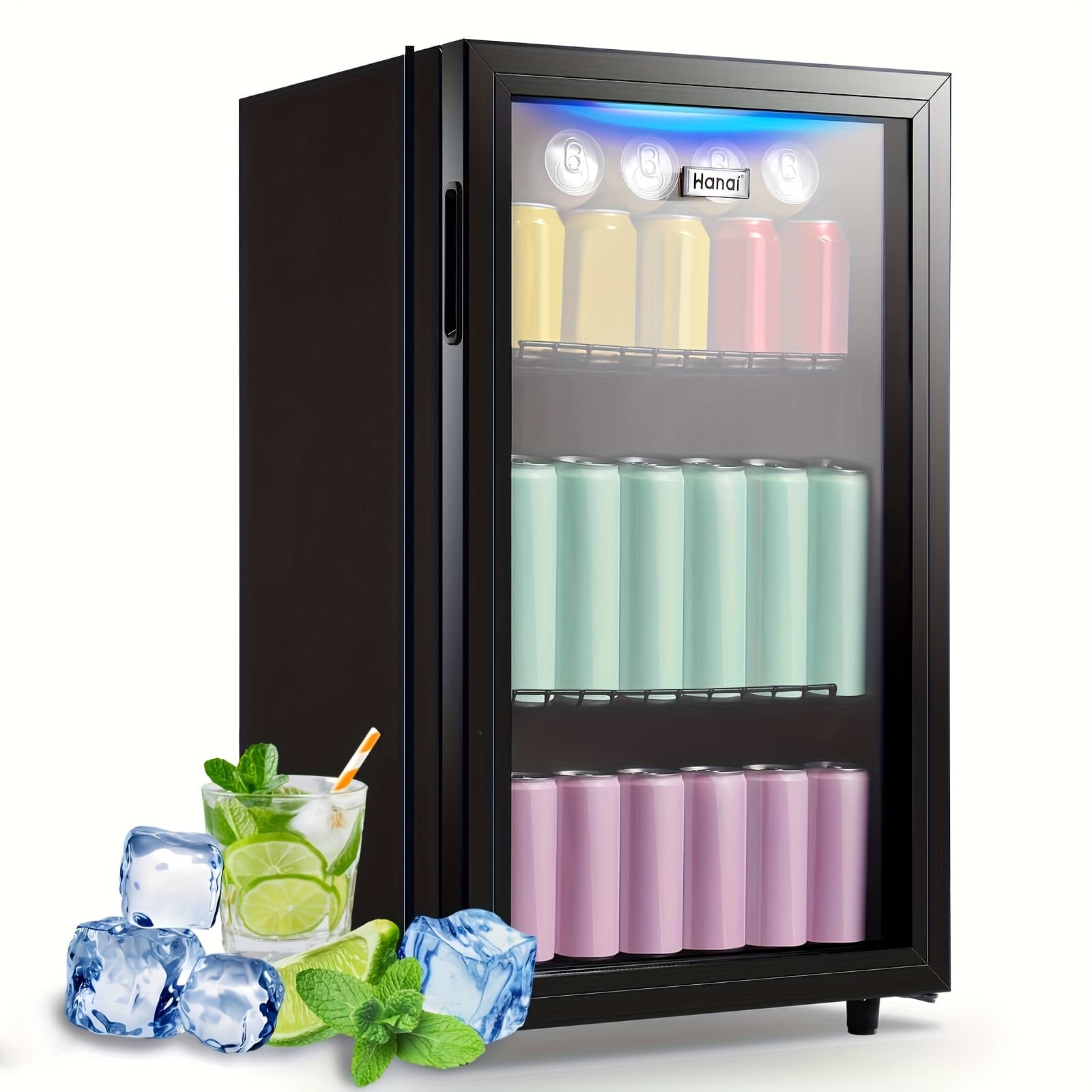 TEMU Wanai Beverage Refrigerator 125 Can Mini Fridge Cooler Black Mini Fridge Glass Door For Small Drink Cooler Machine Clear Front Removable For Home Office Bar Freestanding