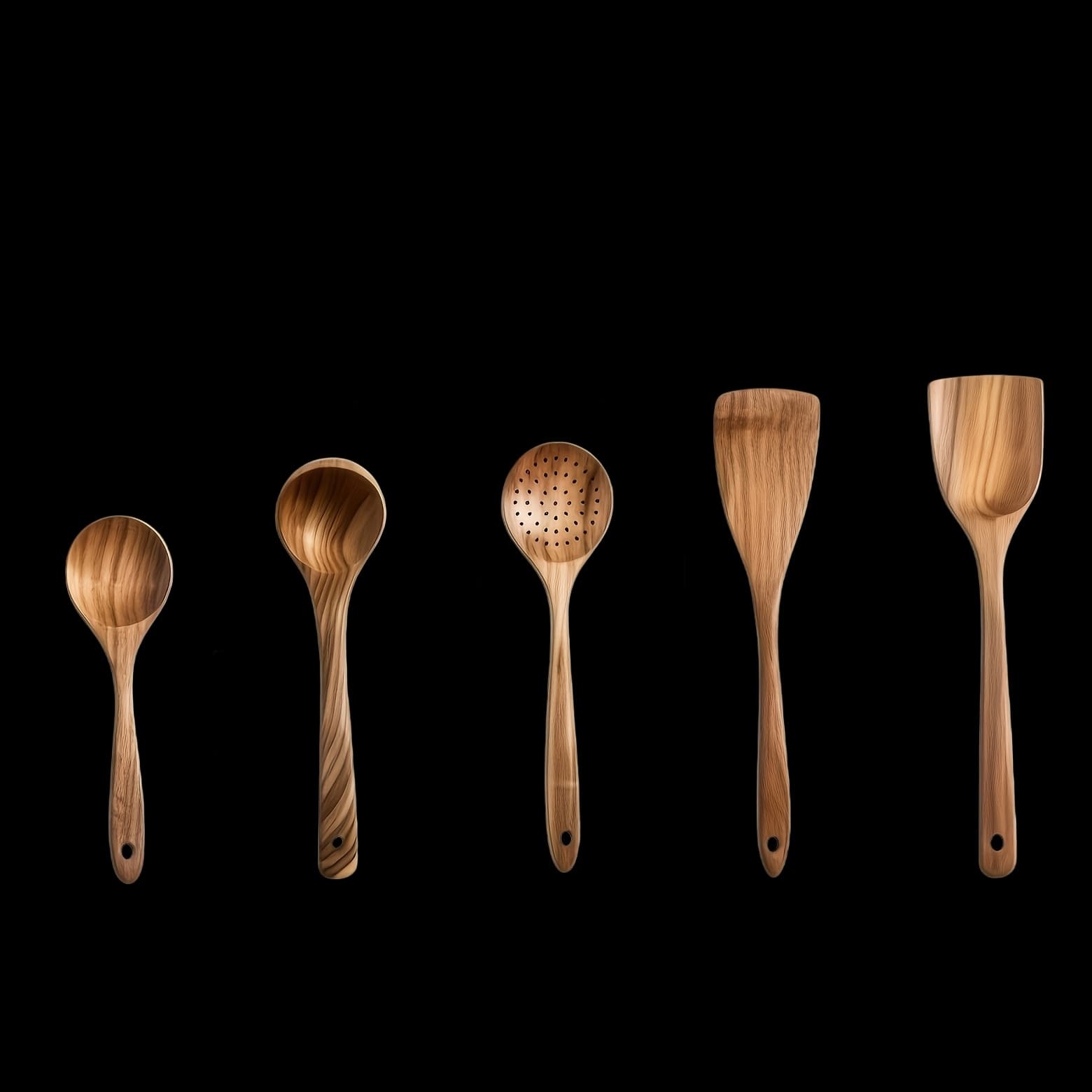TEMU Set Of -quality Wooden Kitchen Tools, 5pcs Premium Wooden Utensil Collection, Ergonomic Natural , Ladle, , Heat-resistant, Easy To Clean, And Durable Essential Kitchen Cooking Additions
