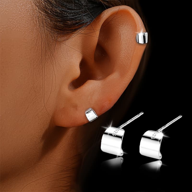 TEMU [a Pair Of 925 Sterling Silver Stud Earrings] 925 Sterling Silver, Simple & Stylish A Pair Of Stud Earrings | Versatile And Suitable For Casual Attire, Gifts, Or Vacations,