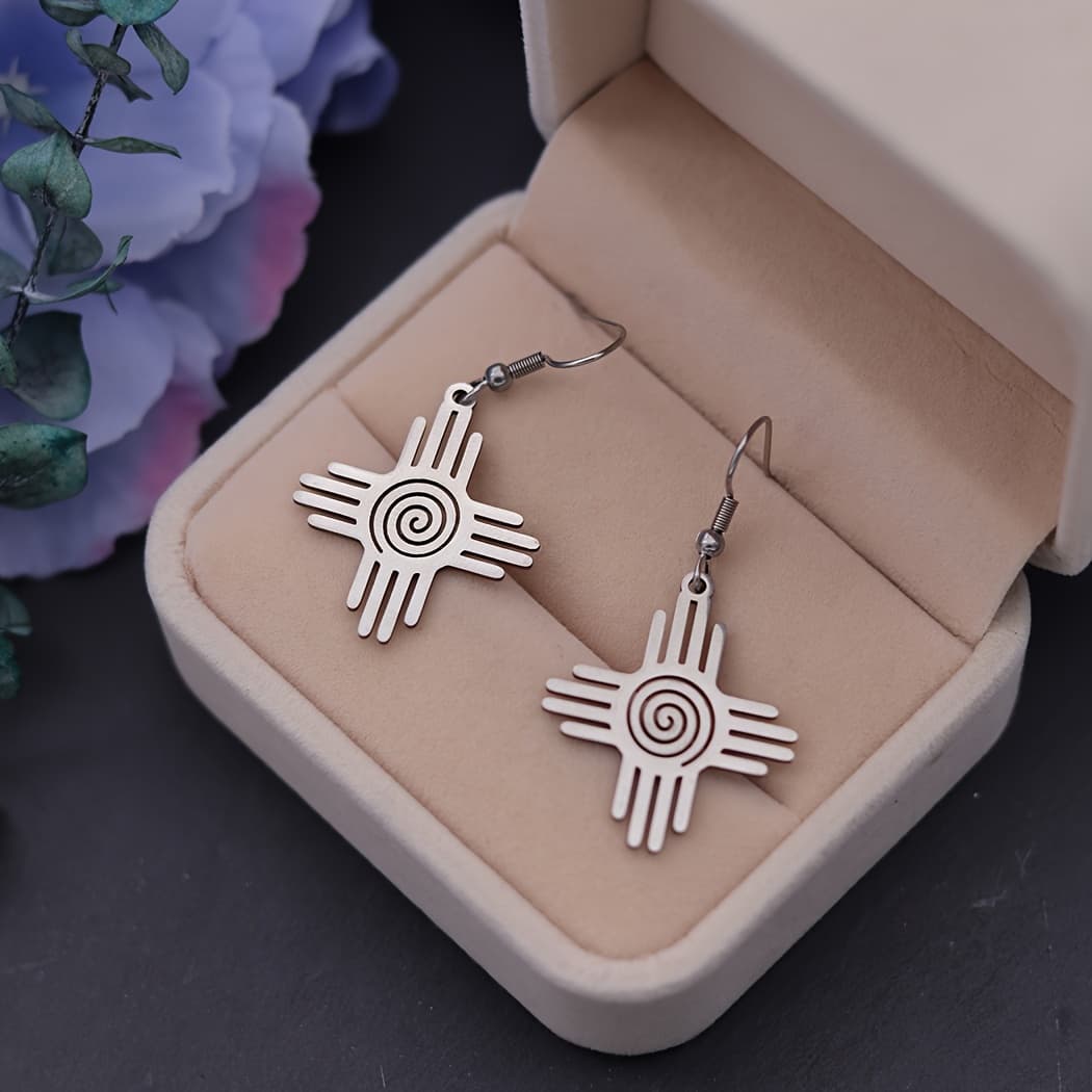 TEMU Mexico Zia Sun Charms Earrings 304 304 304 304 Stainless Steel Spiral Cross Pendant Fit Jewelry Additions, Without Battery