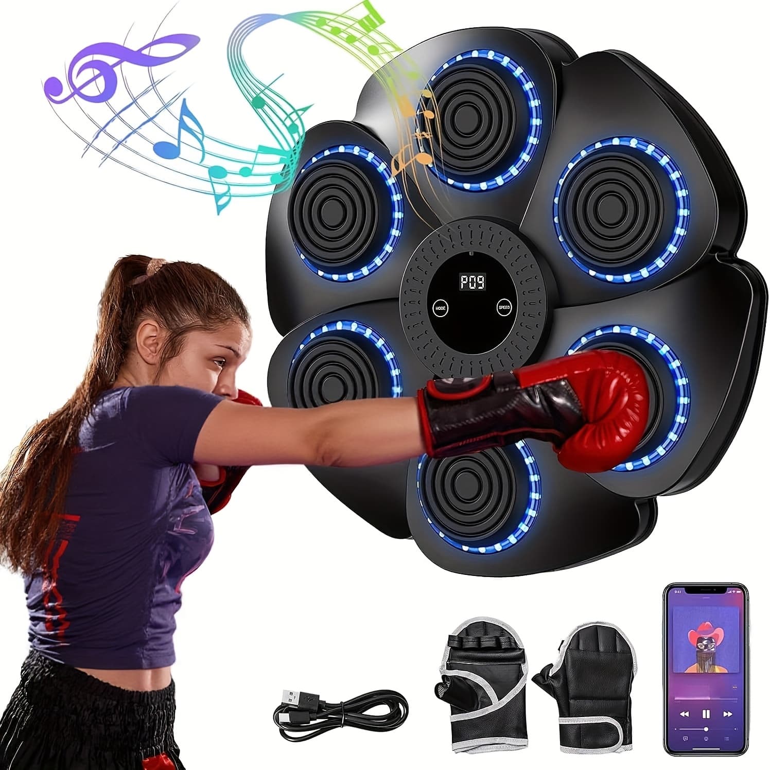 TEMU Smart Boxing Machine With Free Gloves - Home Gym, Indoor, Playground Fitness Equipment, Wall-mounted Led/music Rhythm Trainer, Backyard-ready & Multi-functional Outdoor Gear