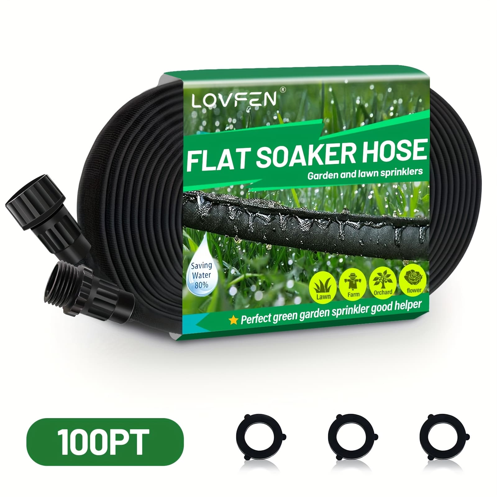 TEMU 2025 Flat Soaker Hose 100ft With Stakes For Garden, 50ft X 2 Drip Hose Diy Garden Irrigation System Saving 80% Water, Dual-layer Leak- Water Hose With Holes