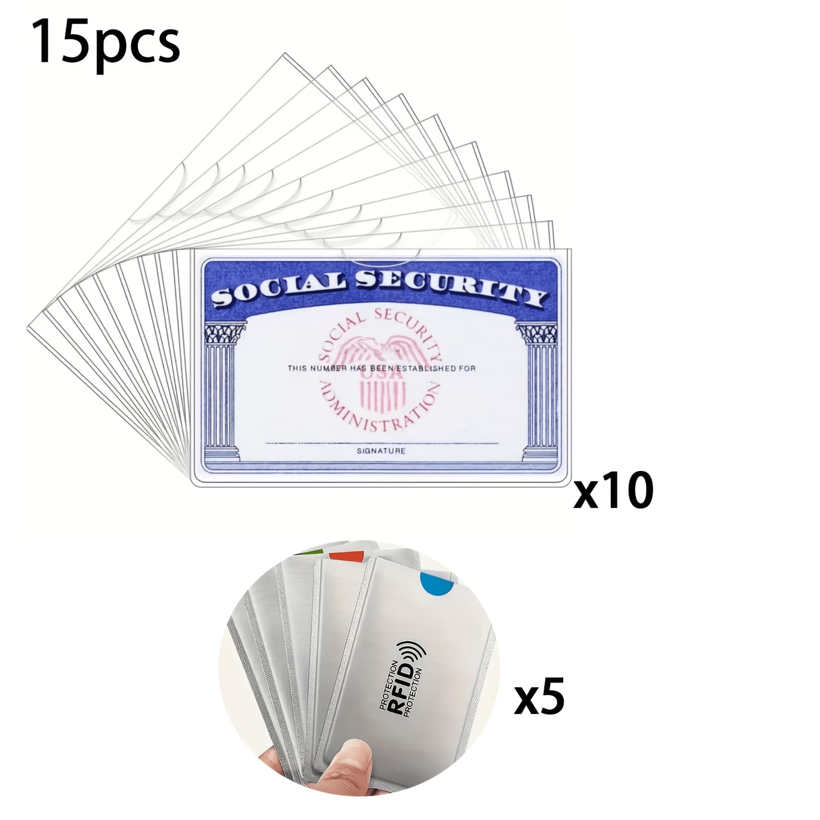 TEMU Set Of 15 Rfid Shielding Card Holders And Sleeves - Pvc Protectors For Business Cards, Credit Cards, And Social Security Cards, Clear Flexible Wallet Inserts For Men And Women