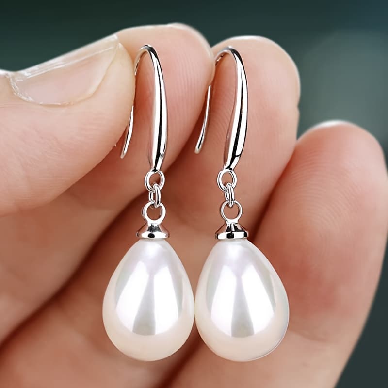 TEMU Elegant Teardrop Pearl Pendant Earrings Bride Wedding Engagement Banquet Daily Wear Fashion Jewelry