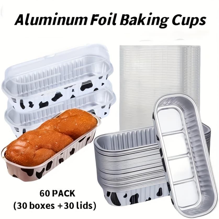 TEMU 60pcs Collection (30 Containers And 30 Covers) Assorted Cake Pans - Rectangular Aluminum Foil Baking Cups For Fruit Pies, Muffins, Dessert , Halloween, Christmas, And